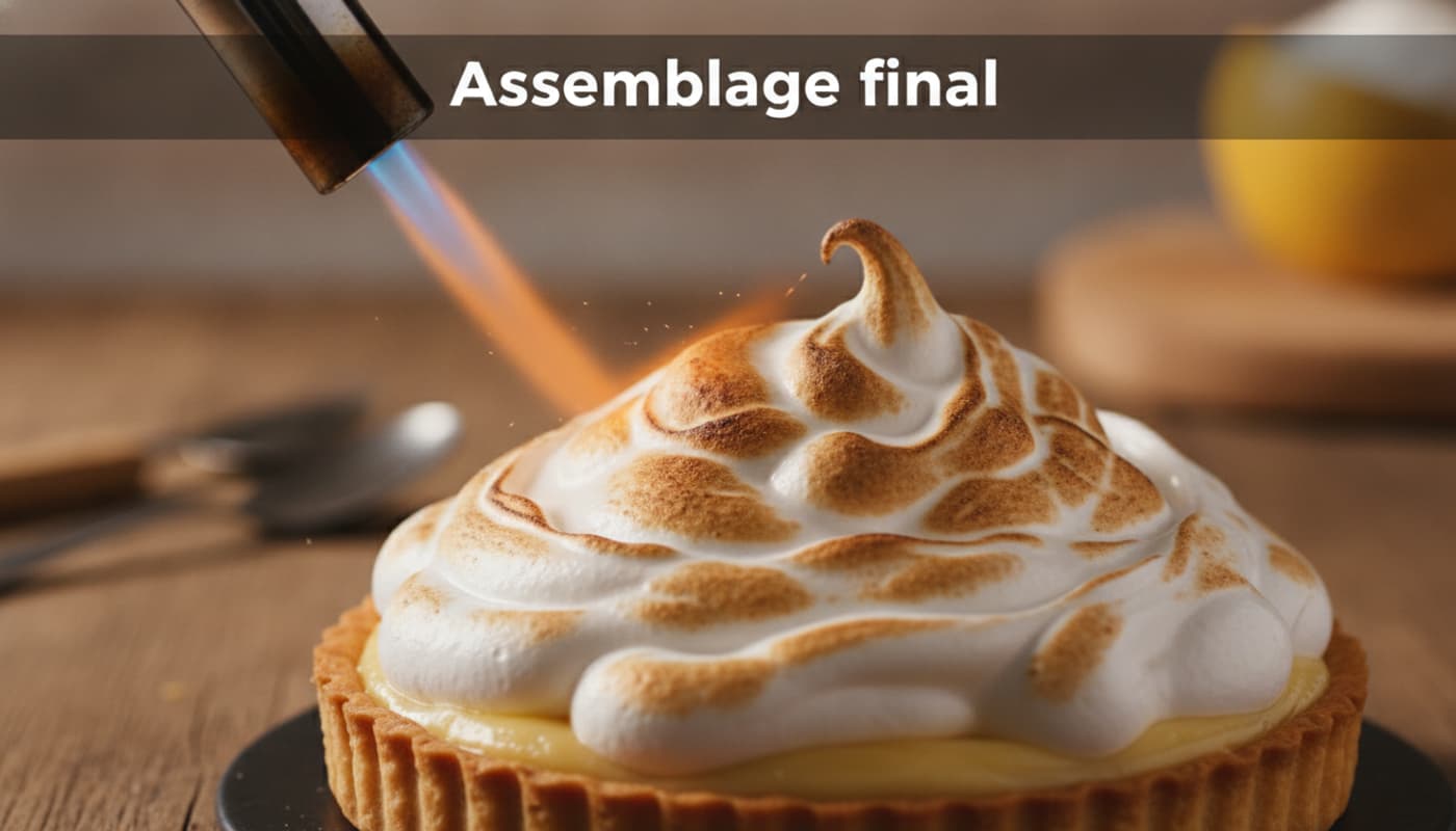 Pics de meringue caramélisés au chalumeau sur tarte au citron