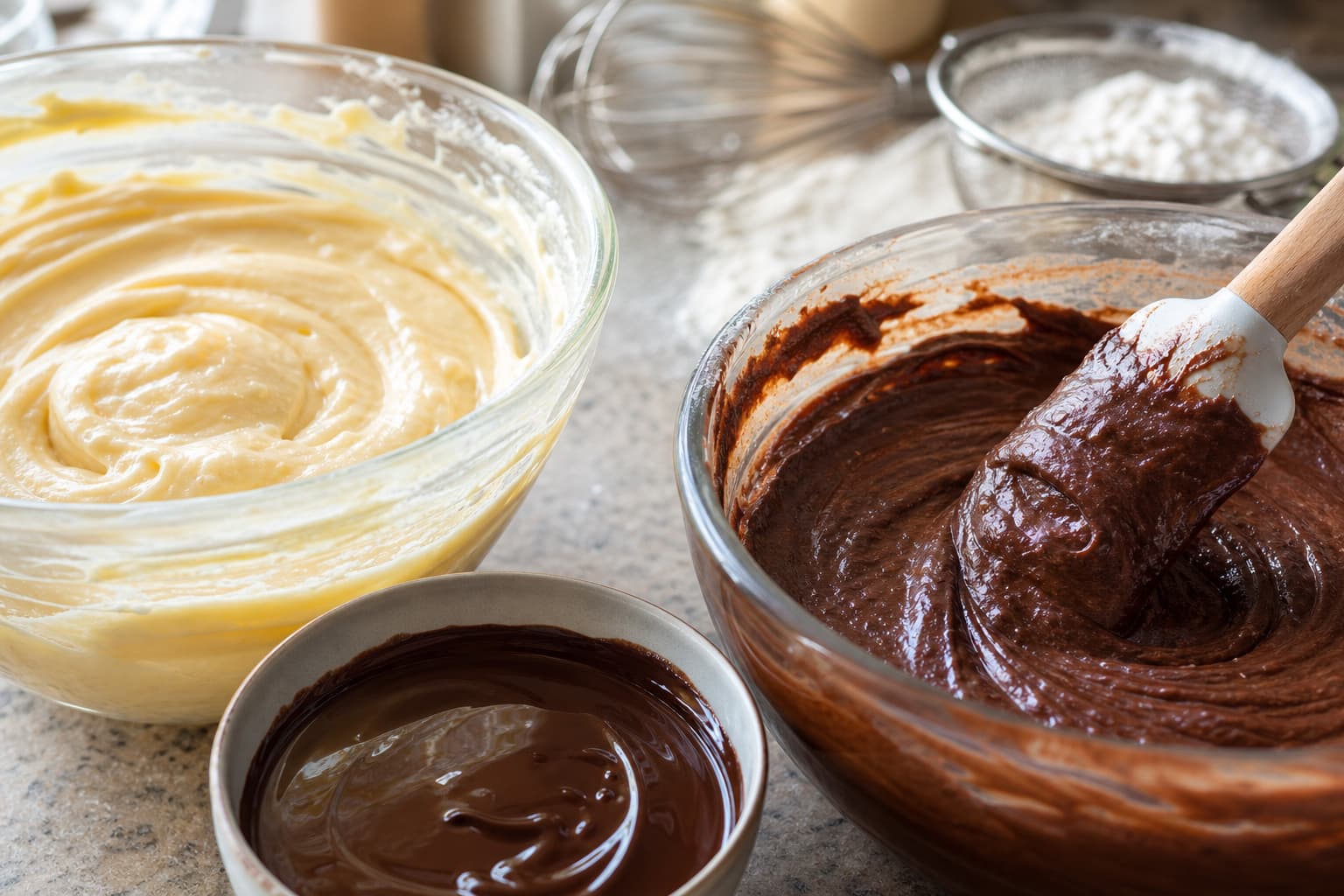 Gros plan sur deux bols de pâte à gâteau, l
