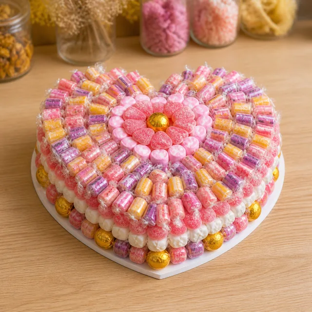 Gâteau de bonbons en forme de cœur
